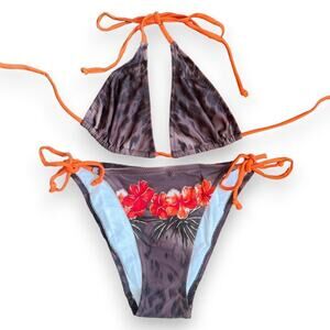Vintage deadstock brown animal print bikini